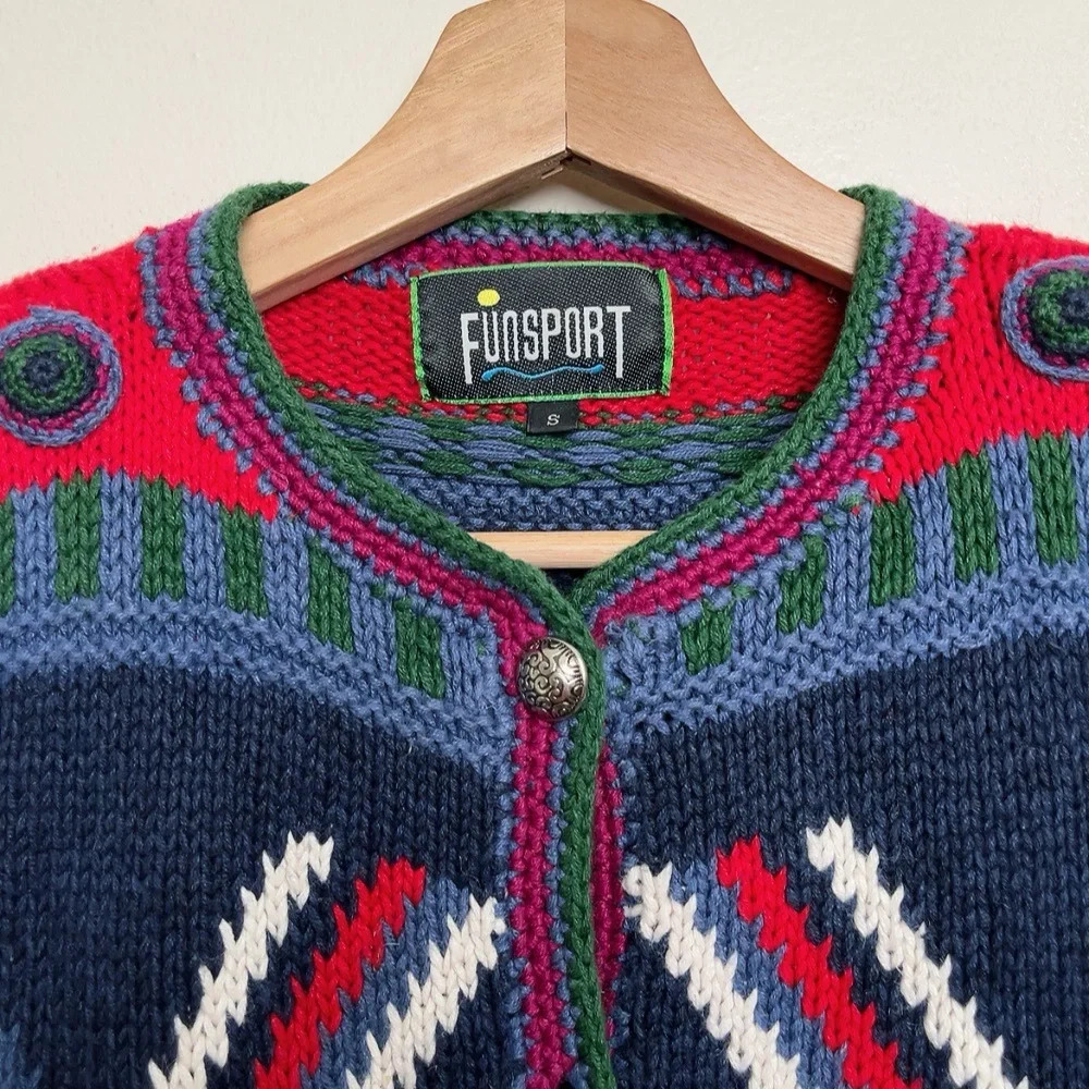 Funsport Womens Small Multicolor Chunky Ramie Cotton Button Round Neck Cardigan - Picture 9 of 14